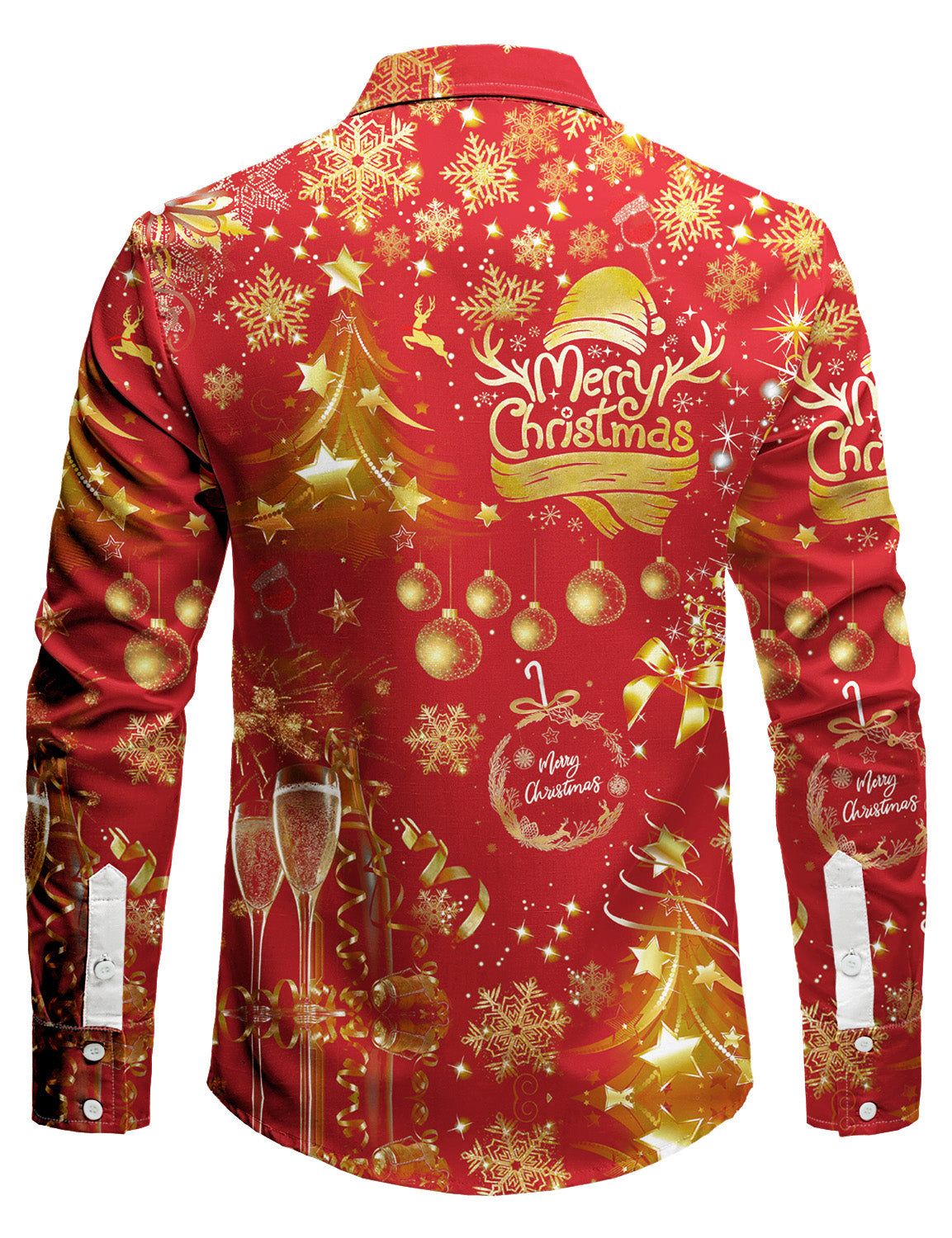 Men's Christmas Shirt | Gold Print Long Sleeve Button Up Party - 4