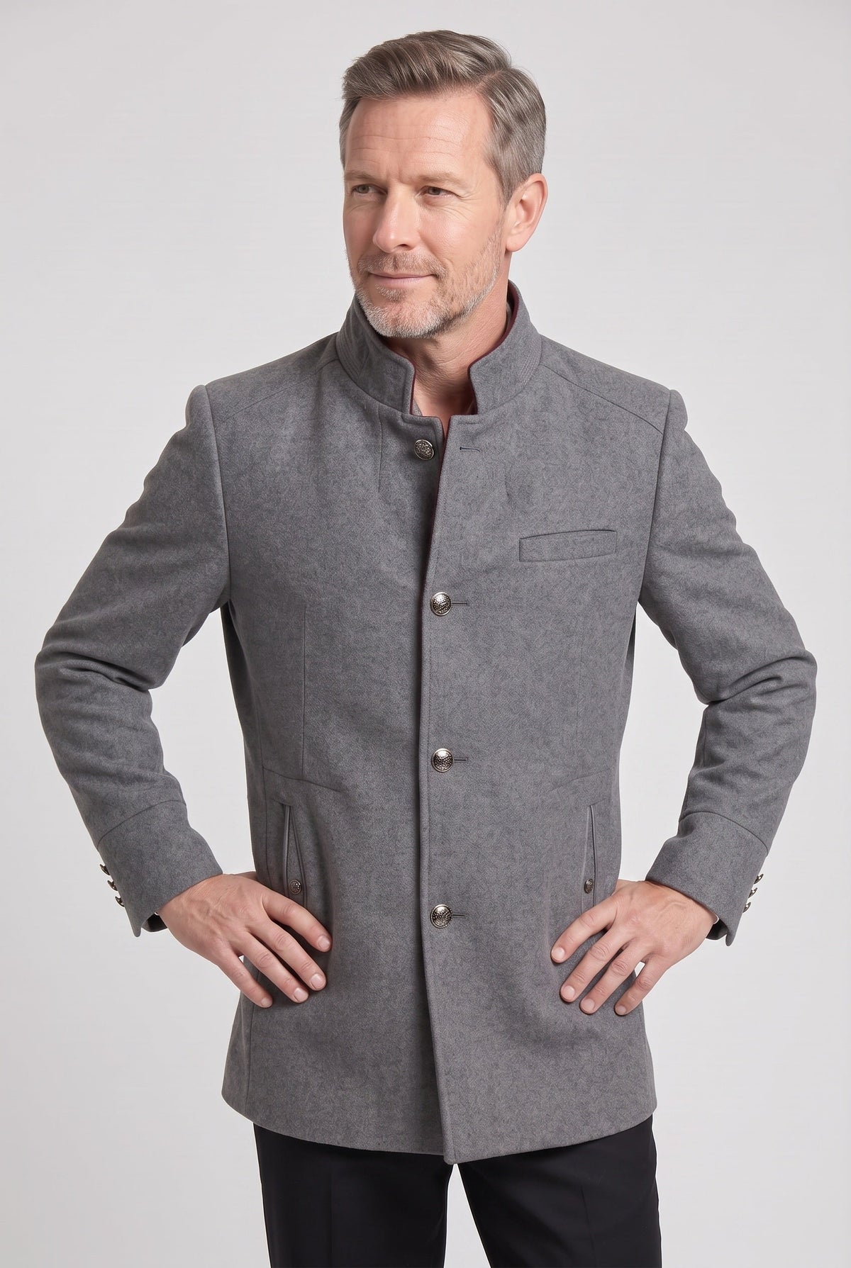 Men's Coat | Mandarin Collar Button Front - 5