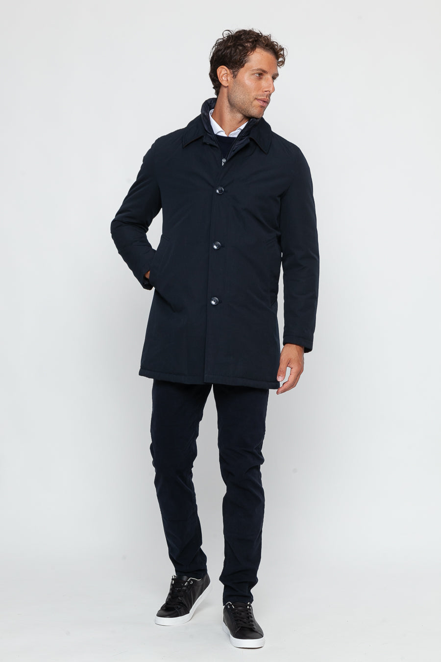 Men's Coat | Single Breasted Point Collar Welt Pocket Car Coat - 2