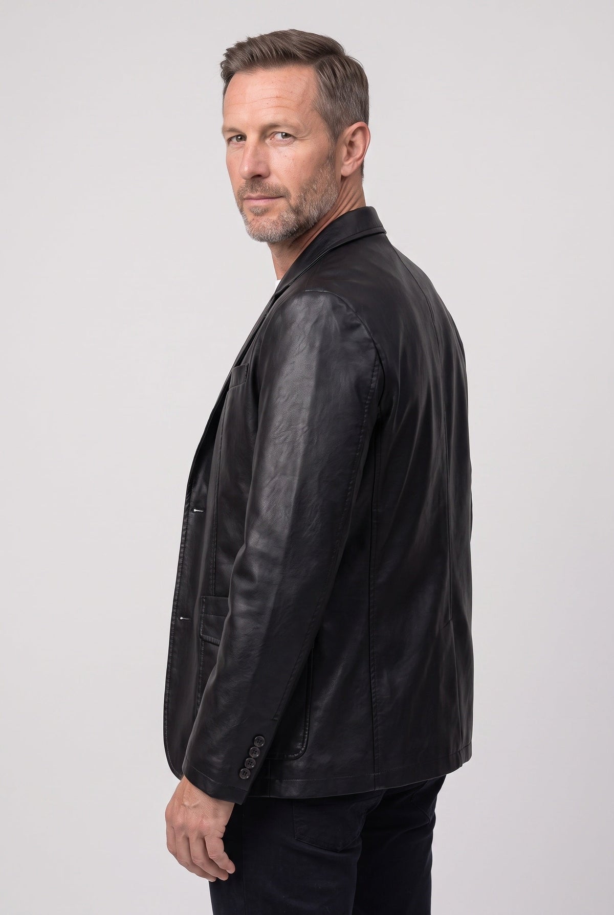 Men's Leather-Look Jacket | Notch Lapel Two Button - 8