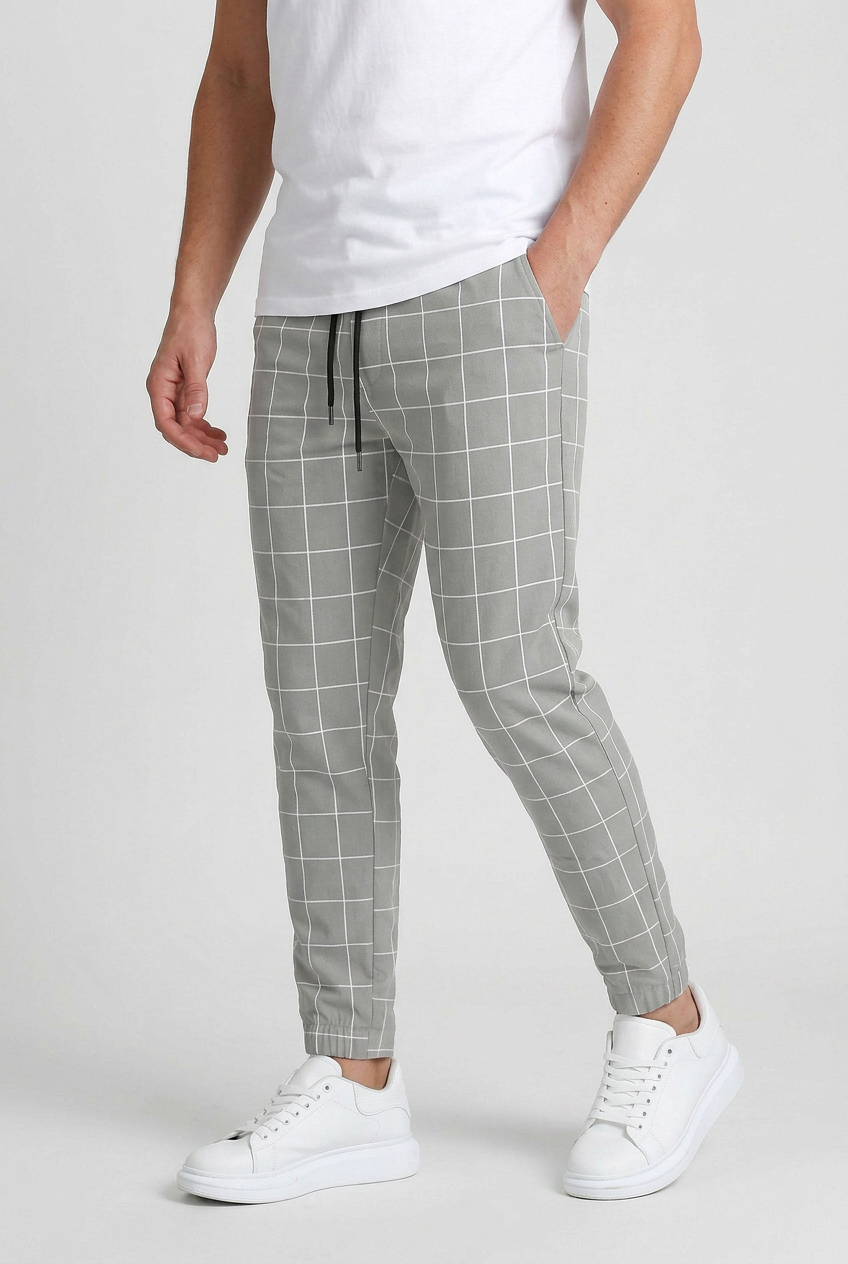 Men's Pants | Windowpane Check Elastic Cuffs - 5