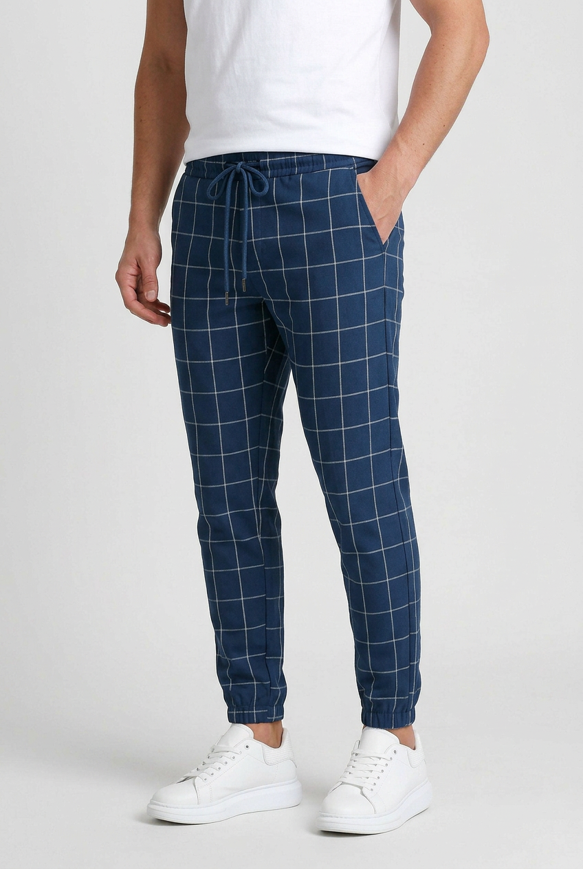 Men's Pants | Windowpane Check Elastic Cuffs - 6