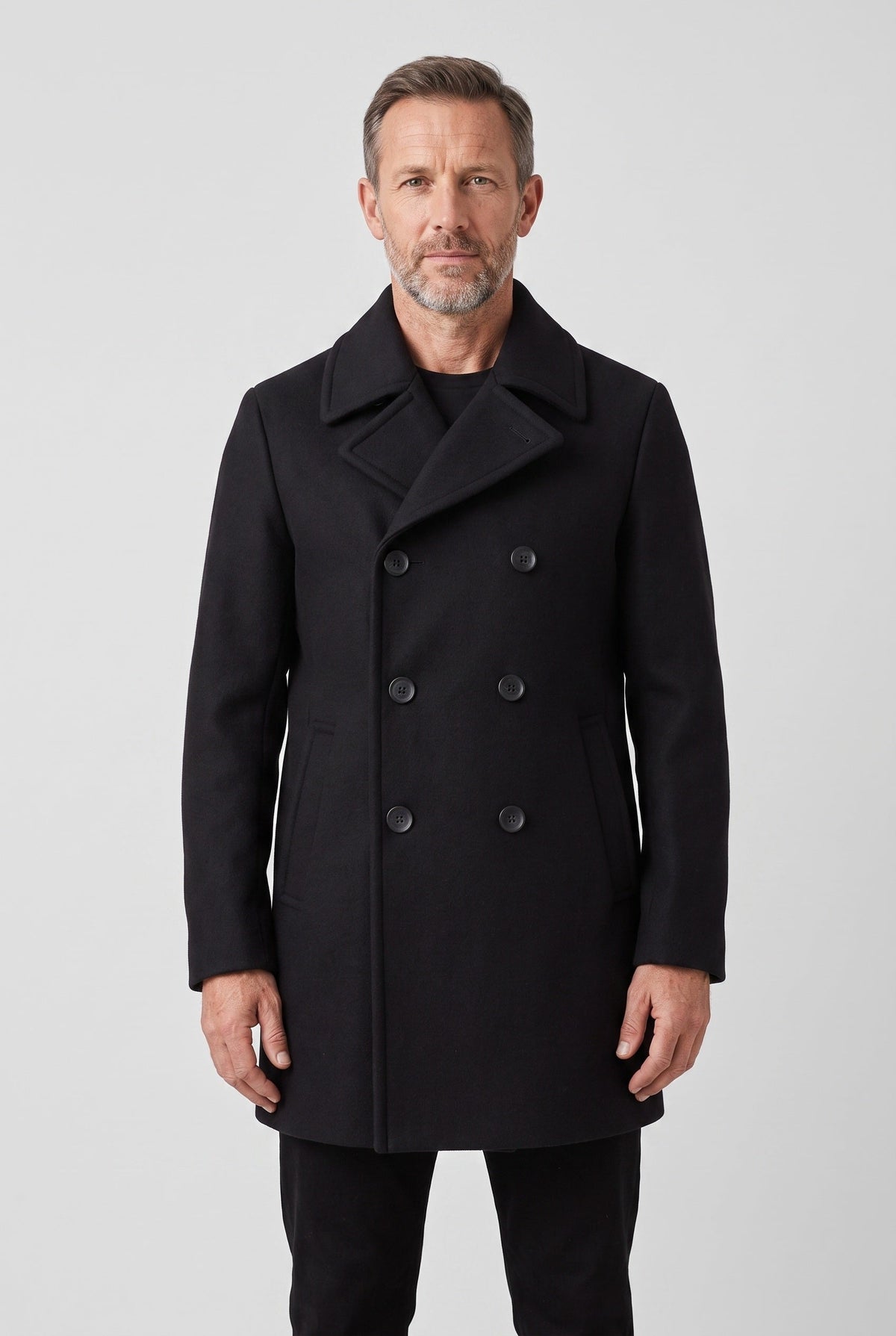 Men's Pea Coat | Double Breasted Wide Lapel - 1