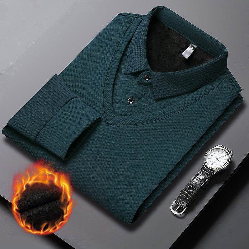 Men's Polo Sweater | Layered Look Shirt Collar Ribbed Sleeve Knit - 14