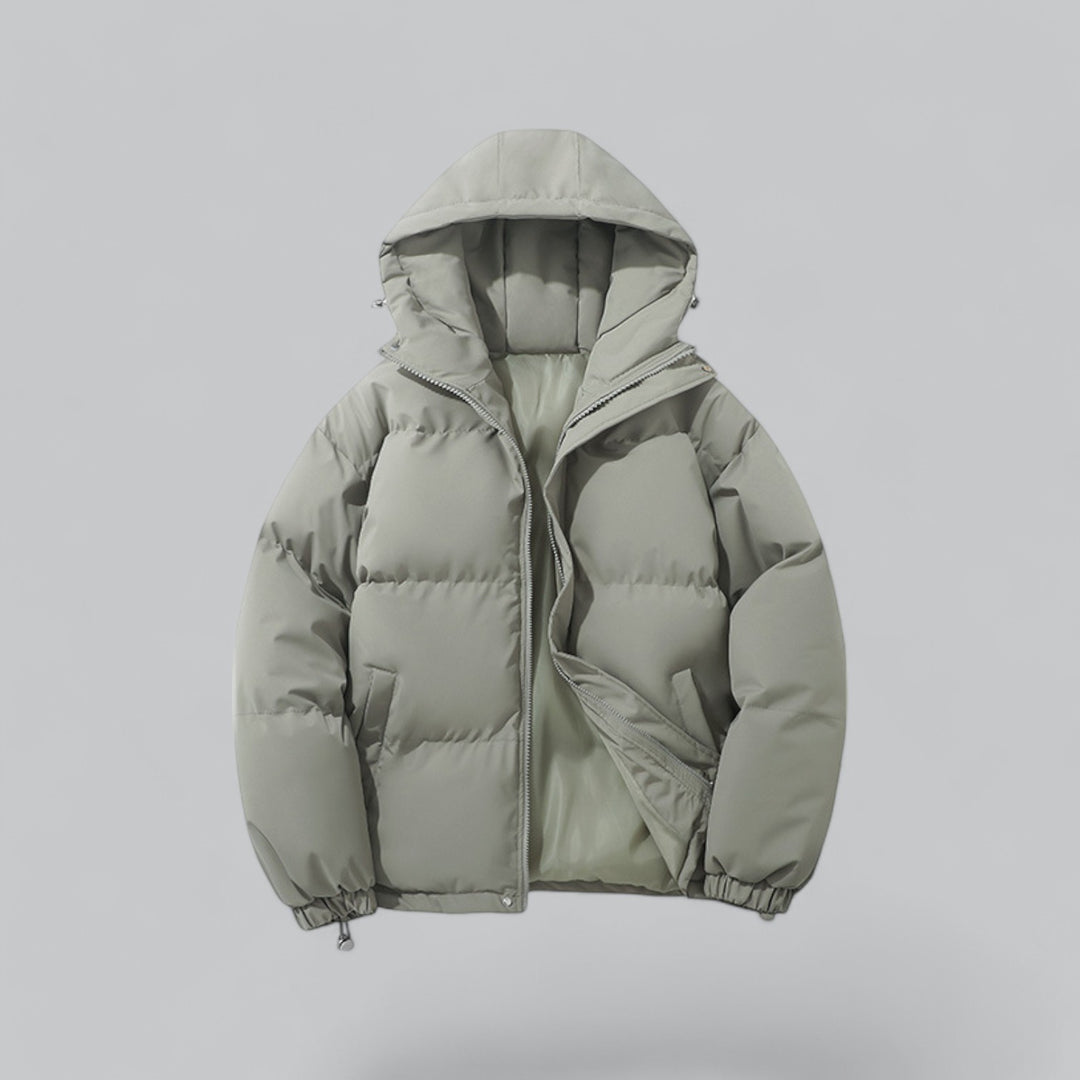 Men's Puffer Jacket | Hooded Oversized Quilted Drawstring Hem - 5
