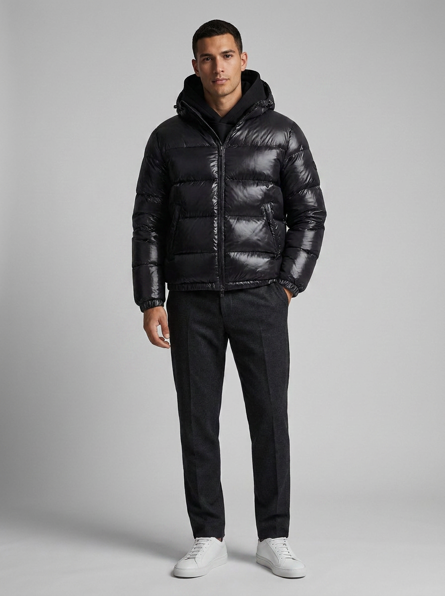 Men's Puffer Jacket | Hooded Zip-Up Quilted Padded Winter - 3