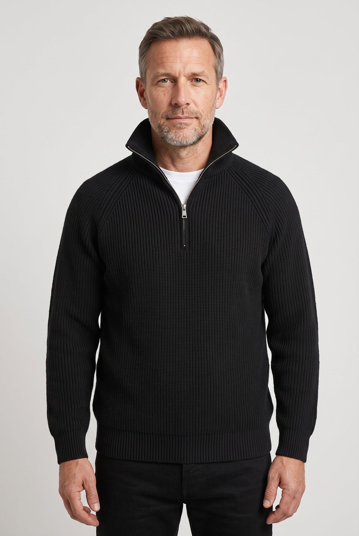 Men's Quarter Zip Sweater | Chunky Rib Raglan Sleeves - 1