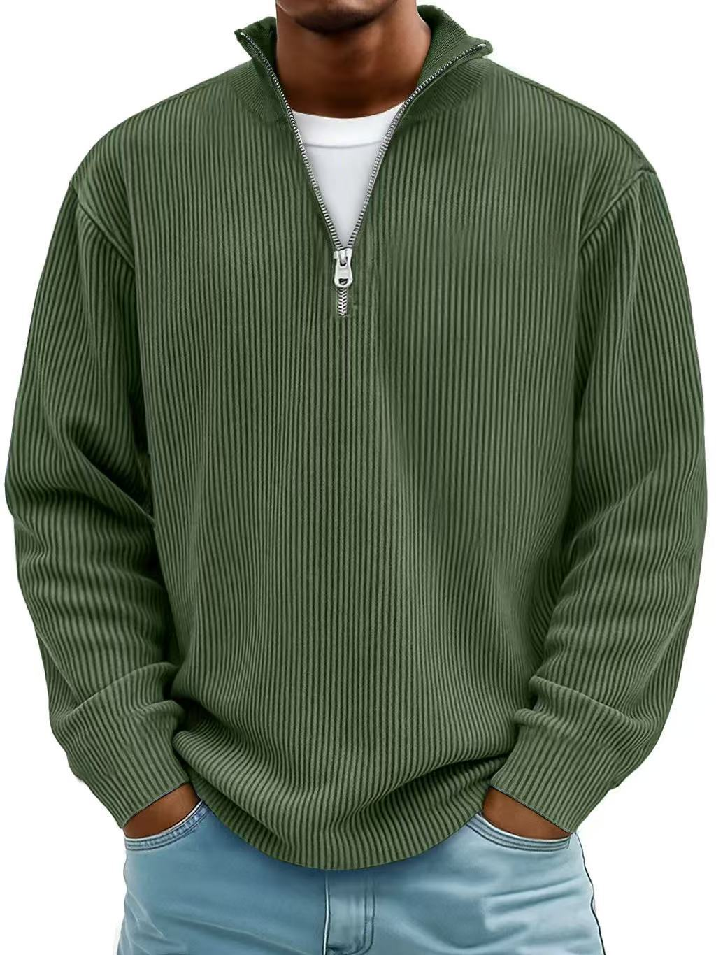 Men's Quarter Zip Sweater | Ribbed Knit Stand Collar Pullover - 9