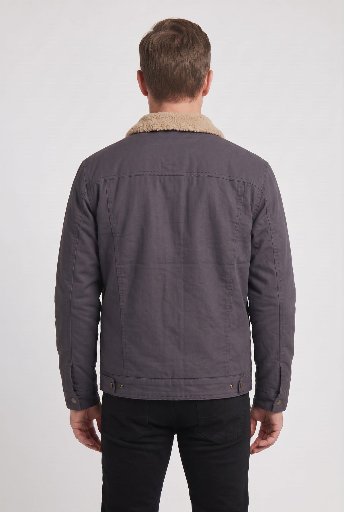 Men's Sherpa Jacket | Lined Collar with Snap Front - 2