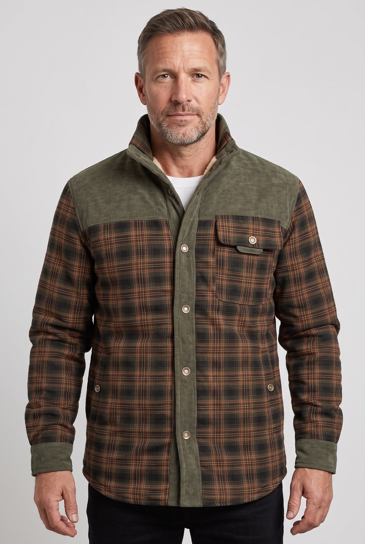 Men's Sherpa Jacket | Plaid with Corduroy Collar - 1