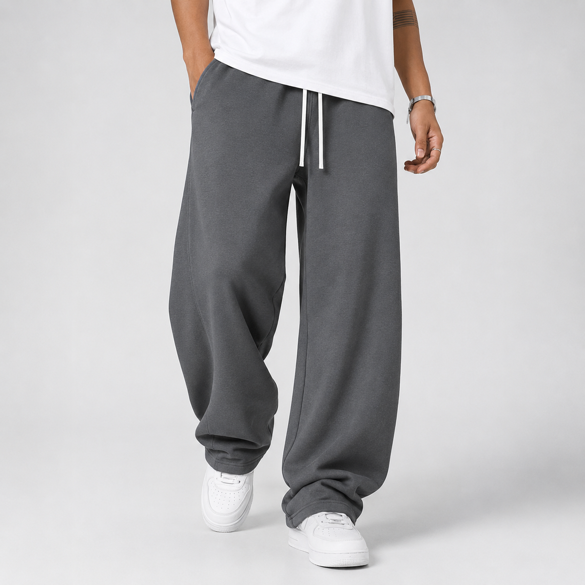 Men's Sweatpants | Baggy Wide Leg Drawstring Waist Side Pockets - 4