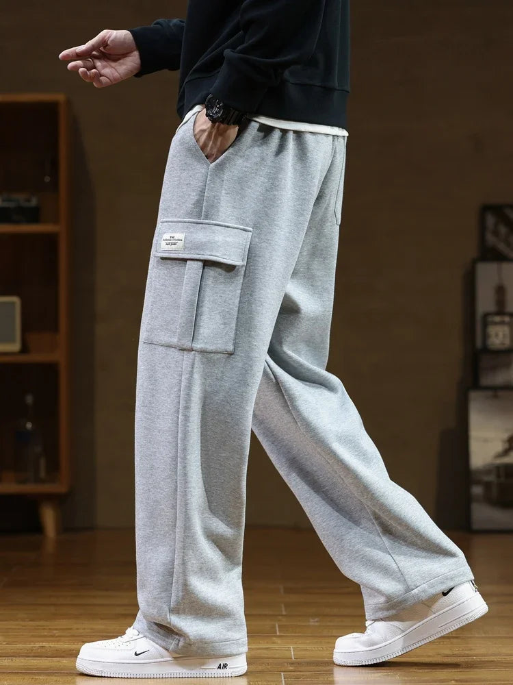 Men's Sweatpants | Wide Leg Cargo Pocket Drawstring Elastic Waist - 1