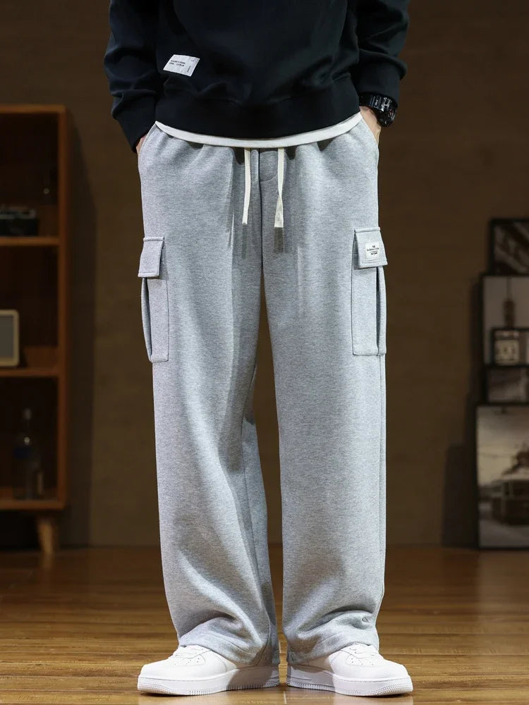 Men's Sweatpants | Wide Leg Cargo Pocket Drawstring Elastic Waist - 2