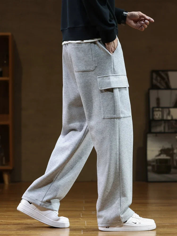Men's Sweatpants | Wide Leg Cargo Pocket Drawstring Elastic Waist - 3