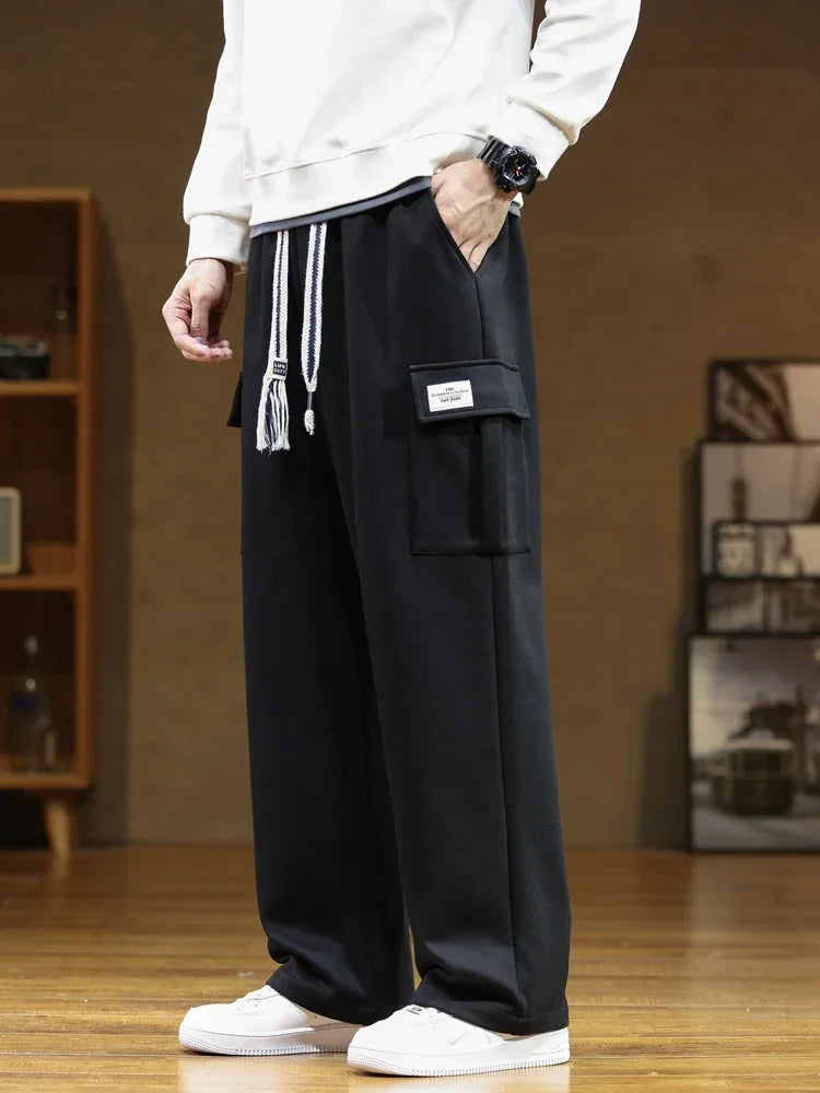 Men's Sweatpants | Wide Leg Cargo Pocket Drawstring Elastic Waist - 6