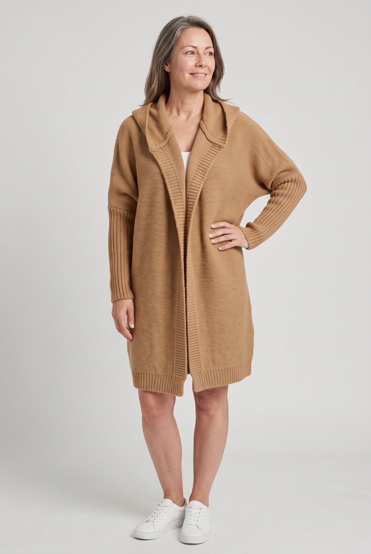 Women's Cardigan | Hooded Longline Open Front - 8