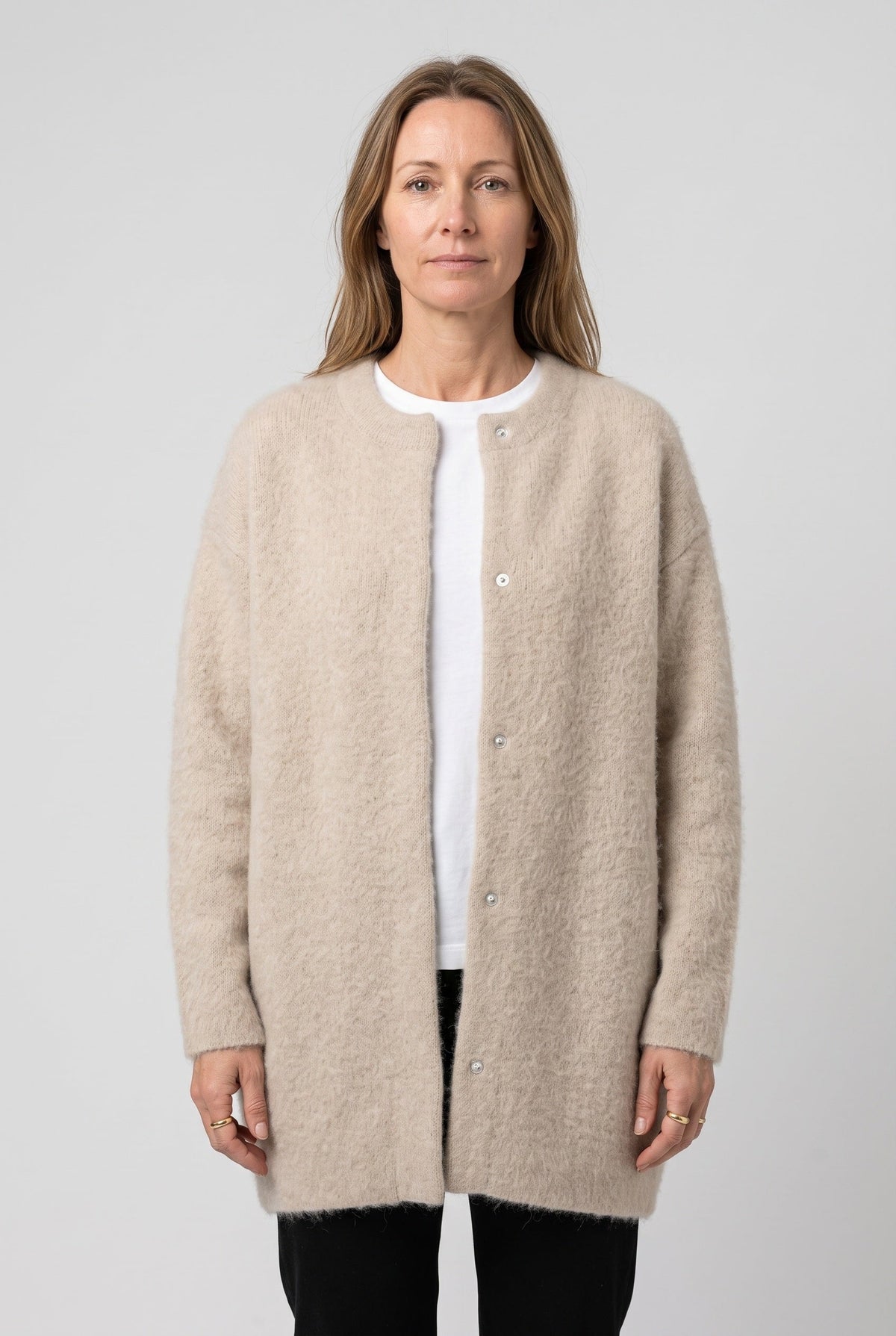 Women's Cardigan | Longline Brushed Knit Button Front - 1