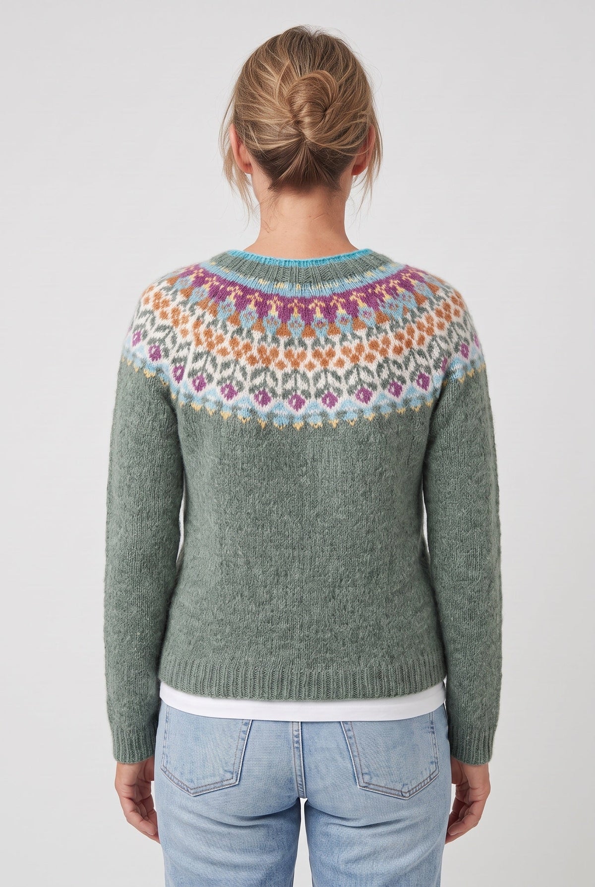 Women's Fair Isle Sweater | Geometric Yoke Ribbed Hem - 2