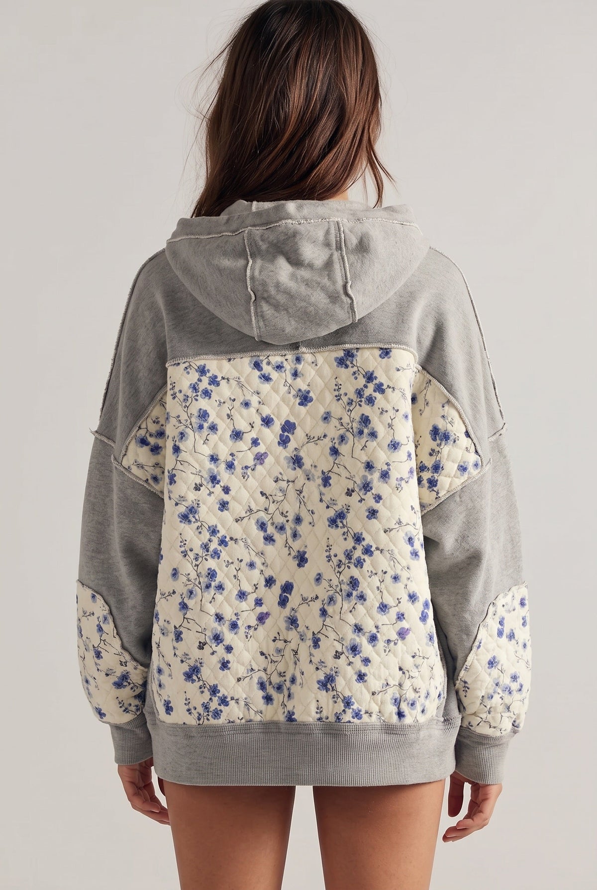 Women's Hoodie | Oversized Quilted Floral Panel - 2