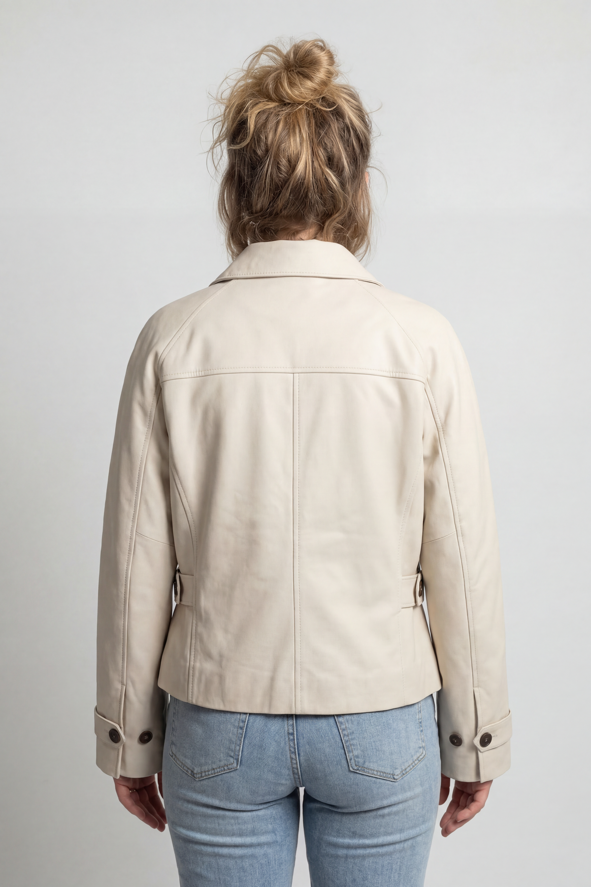 Women's Leather-Look Jacket | Button Front Shirt Collar - 2