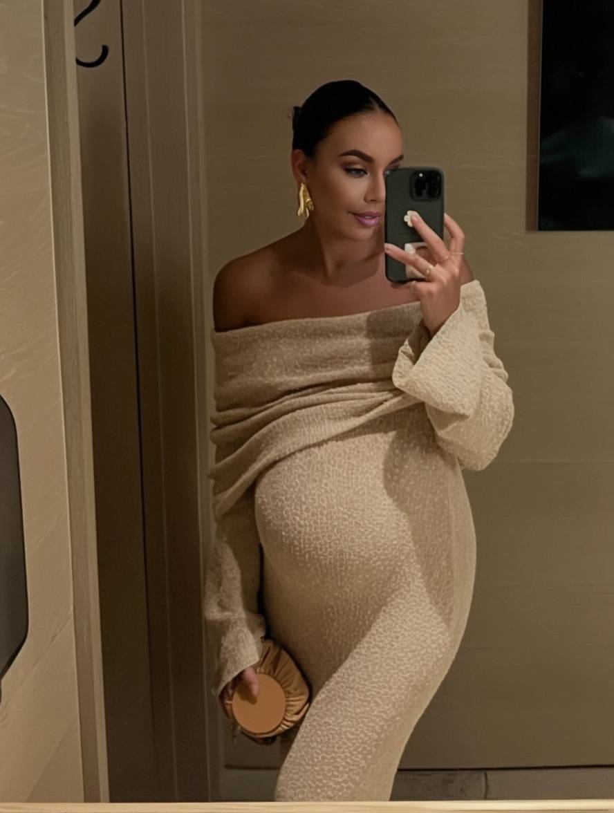 Women's Maternity Dress | Off Shoulder Knit Bell Sleeve Maxi - 6