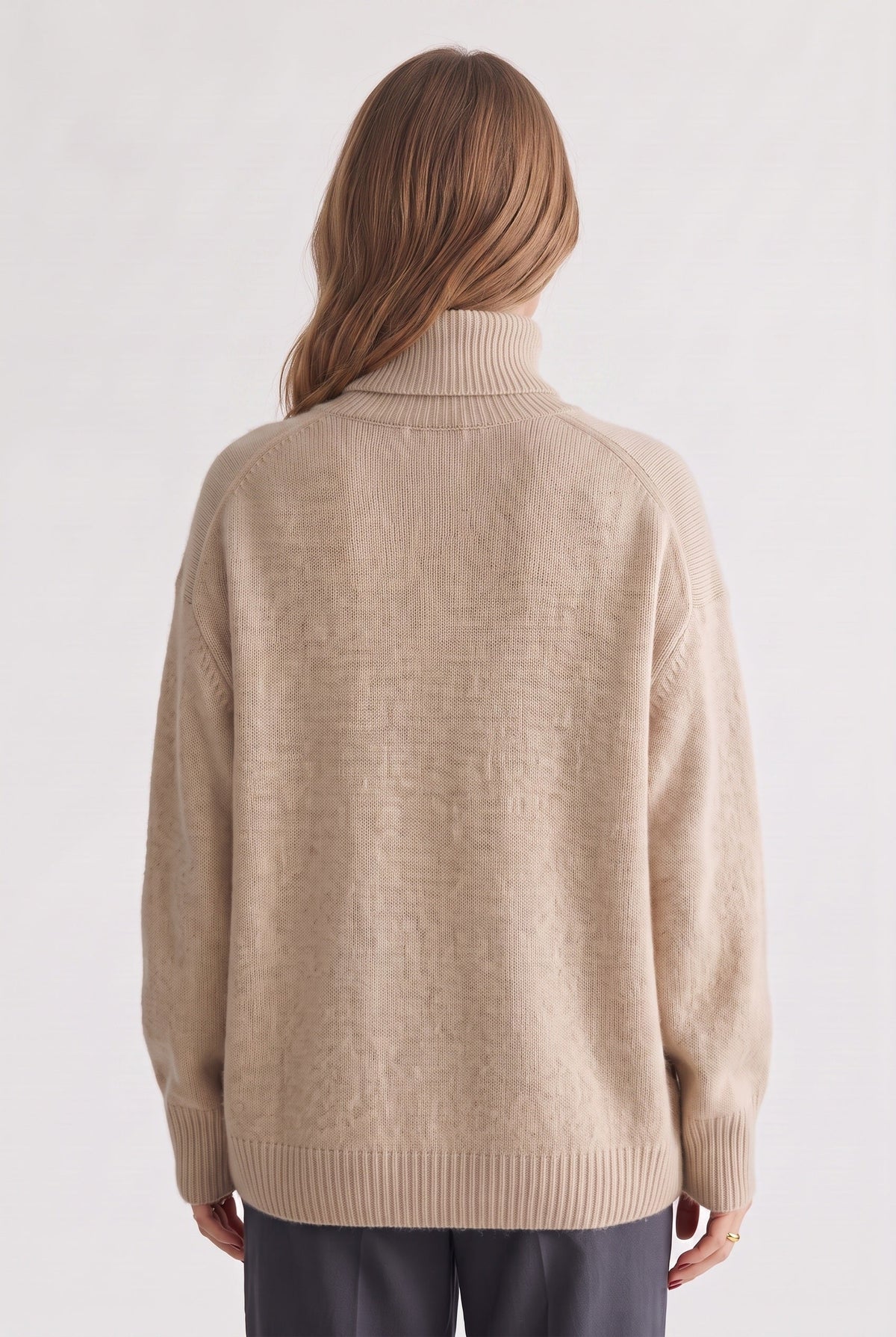 Women's Oversized Sweater | Turtleneck Ribbed Trims - 2