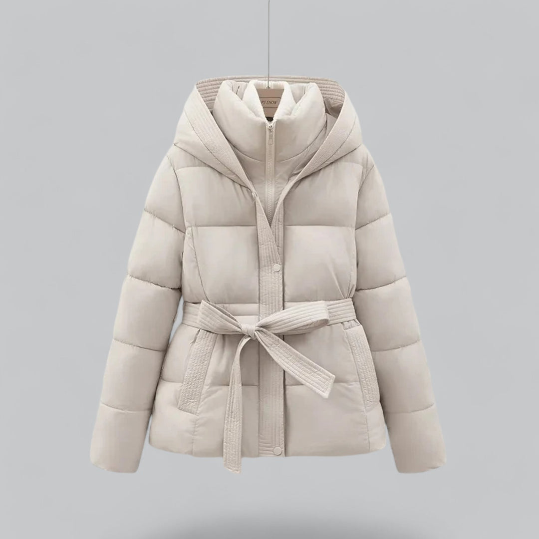 Women's Puffer Jacket | Hooded Belted Quilted Zip-Up Short - 4
