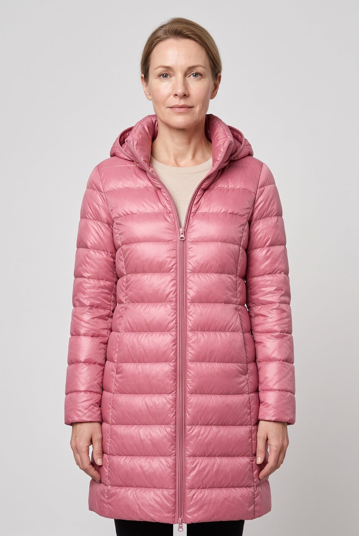Women's Puffer Jacket | Longline Hooded Zip Front - 1
