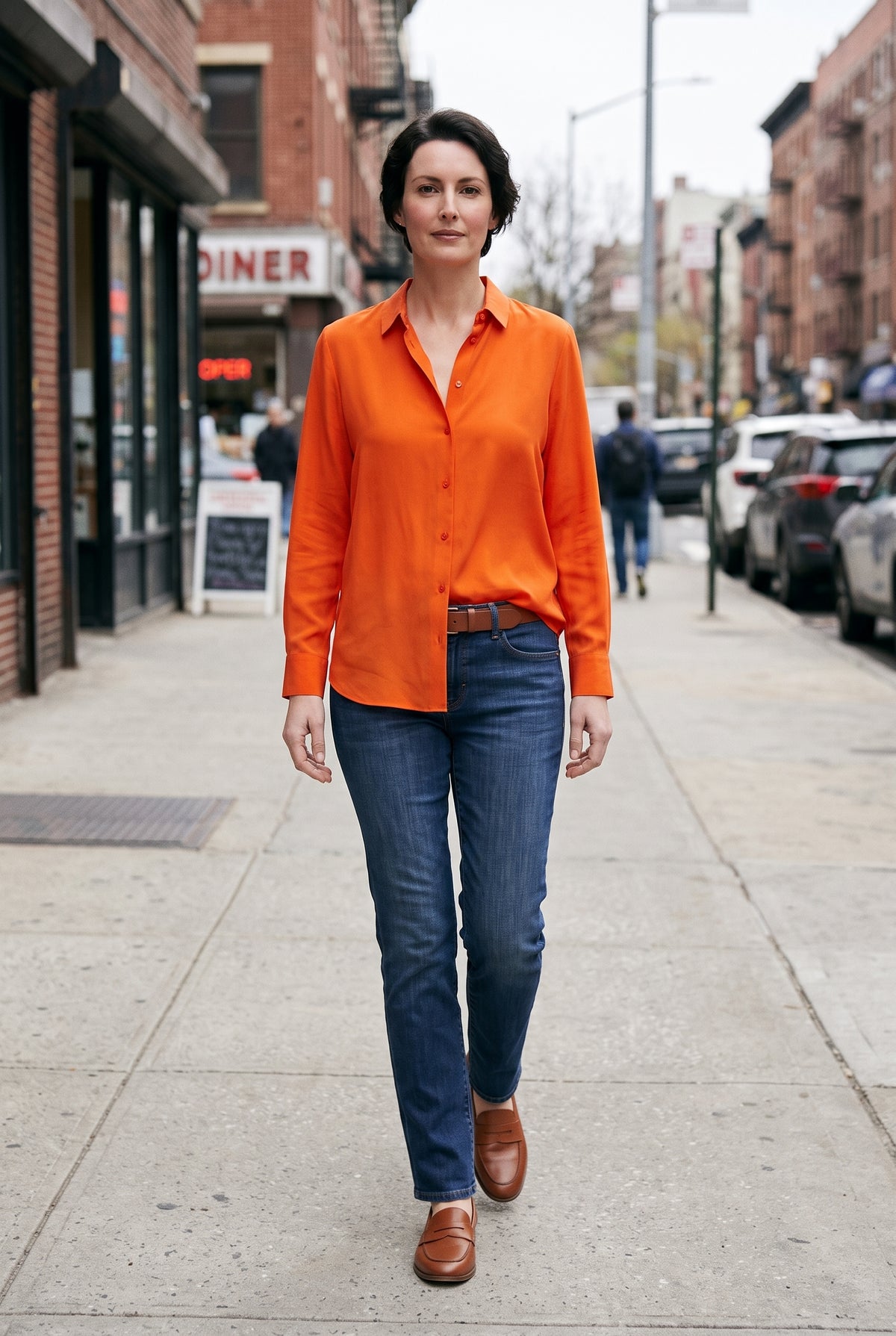 Women's Shirt | V Neck with Button Front - Orange lifestyle