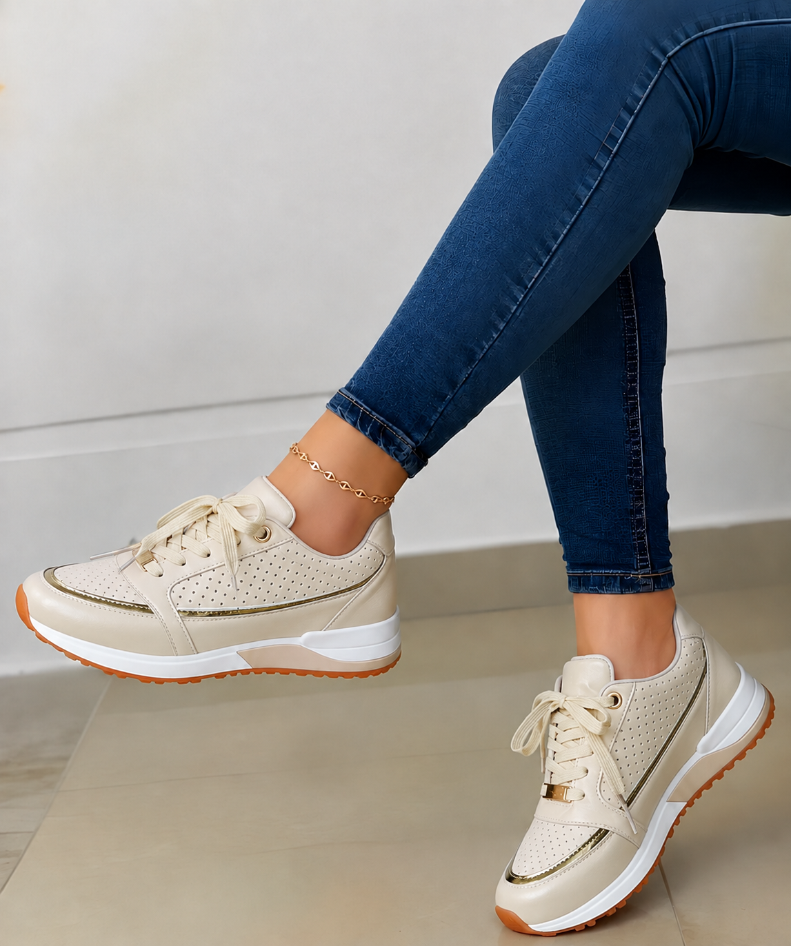 Women's Sneakers | Lace-Up Cushioned Sole Padded Collar Walking - 2