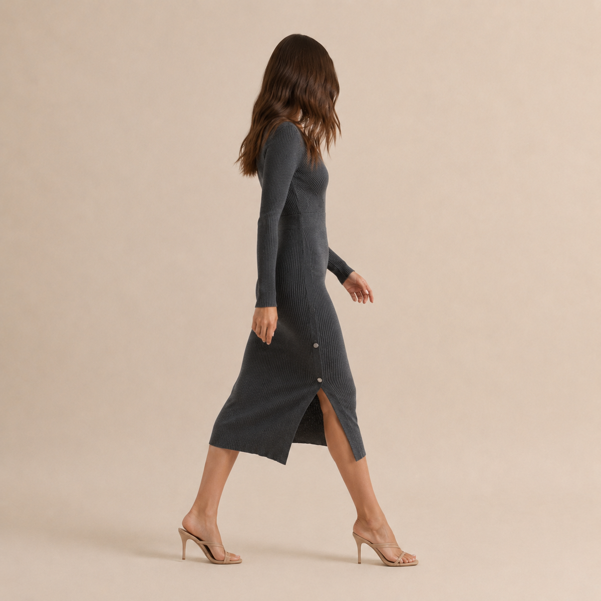 Women's Sweater Dress | Wrap V-Neck Ribbed Knit Button Trim Midi - 20