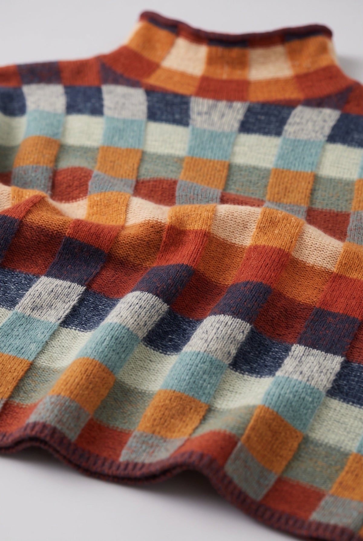 Women's Turtleneck Sweater | Multicolor Check Pattern - 3
