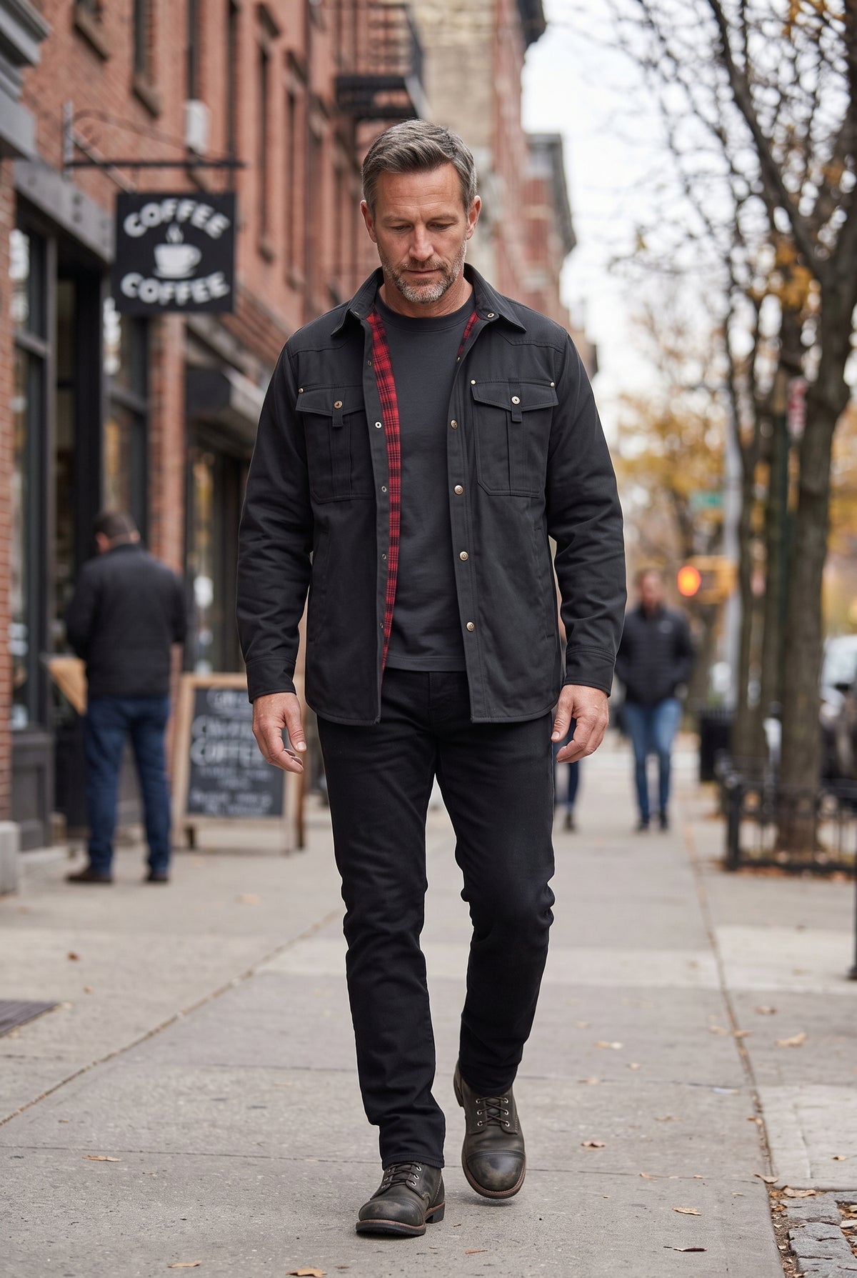 Men's Barn Jacket | Snap Front Flannel Lining - Black lifestyle