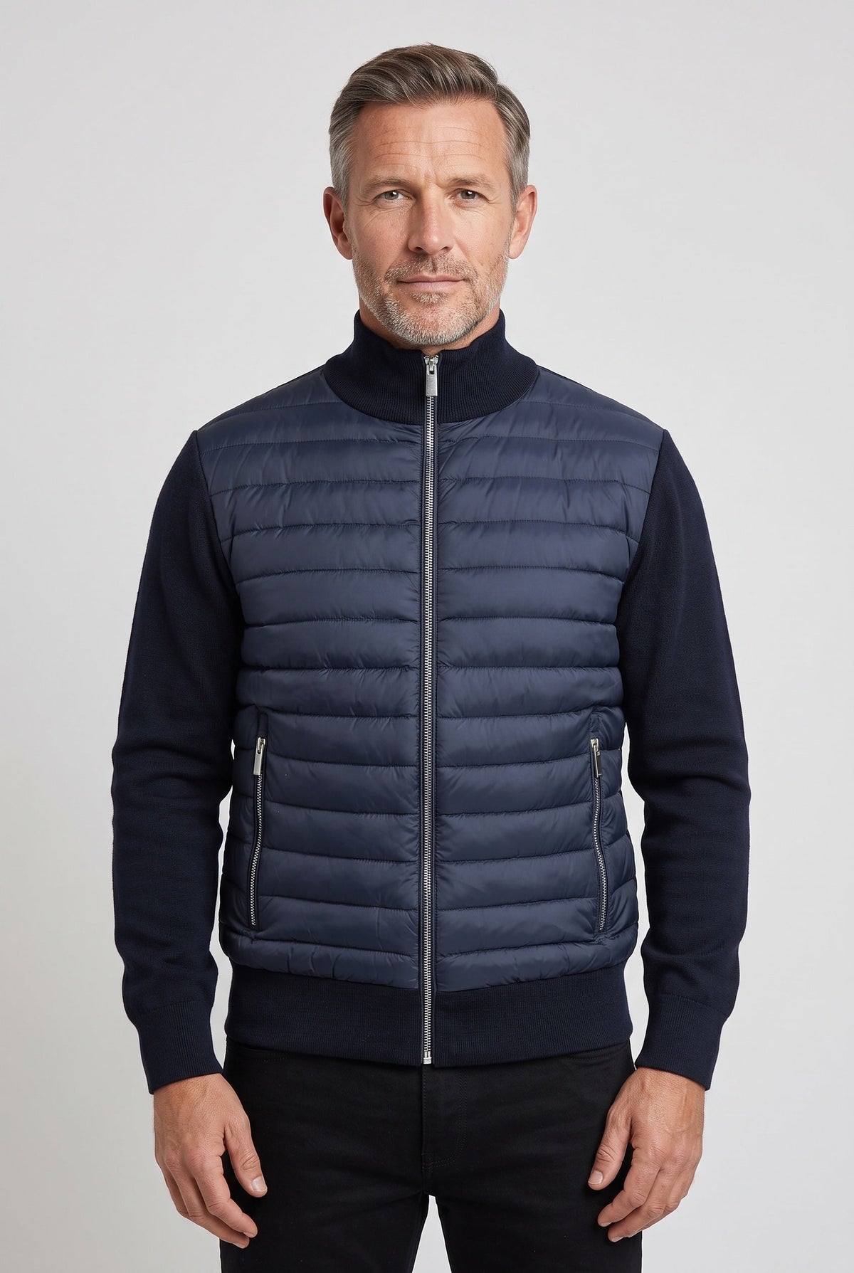 Men's Bomber Jacket | Quilted Front Knit Sleeves - 1