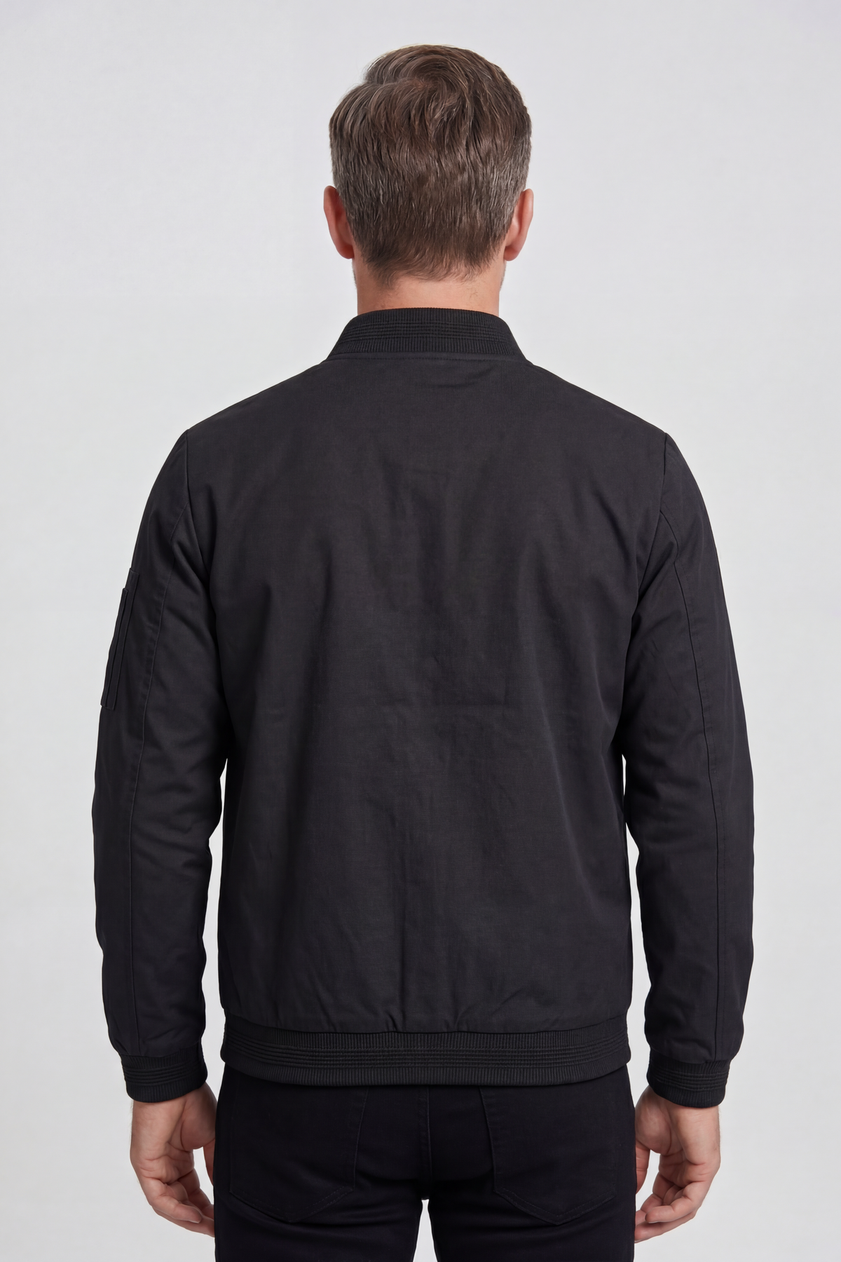 Men's Bomber Jacket | Ribbed Collar Zip Sleeve Pocket - 2
