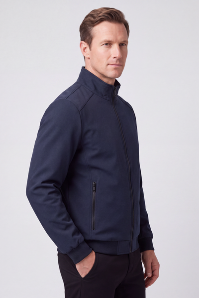 Men's Bomber Jacket | Stand Collar Ribbed Hem - 6