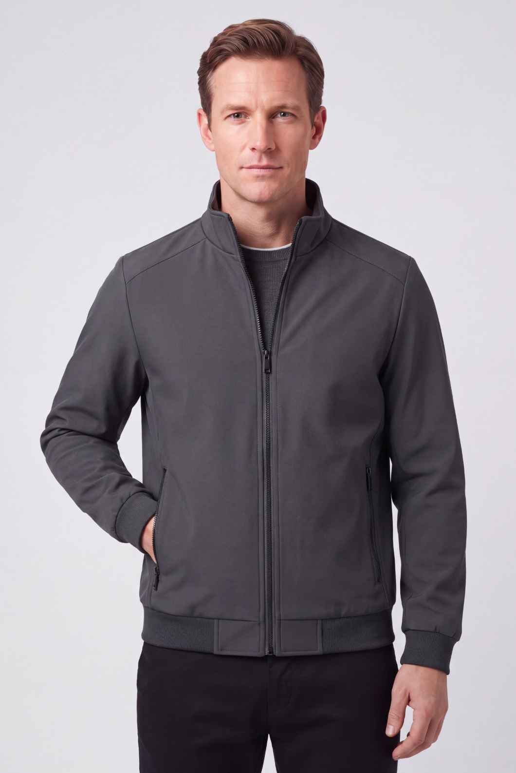 Men's Bomber Jacket | Stand Collar Ribbed Hem - 7