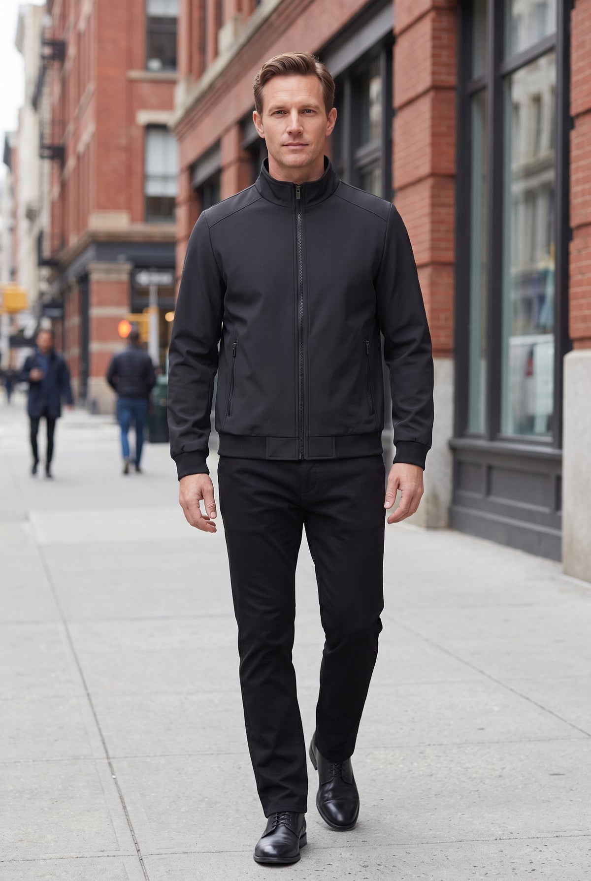 Men's Bomber Jacket | Stand Collar Ribbed Hem - Black lifestyle