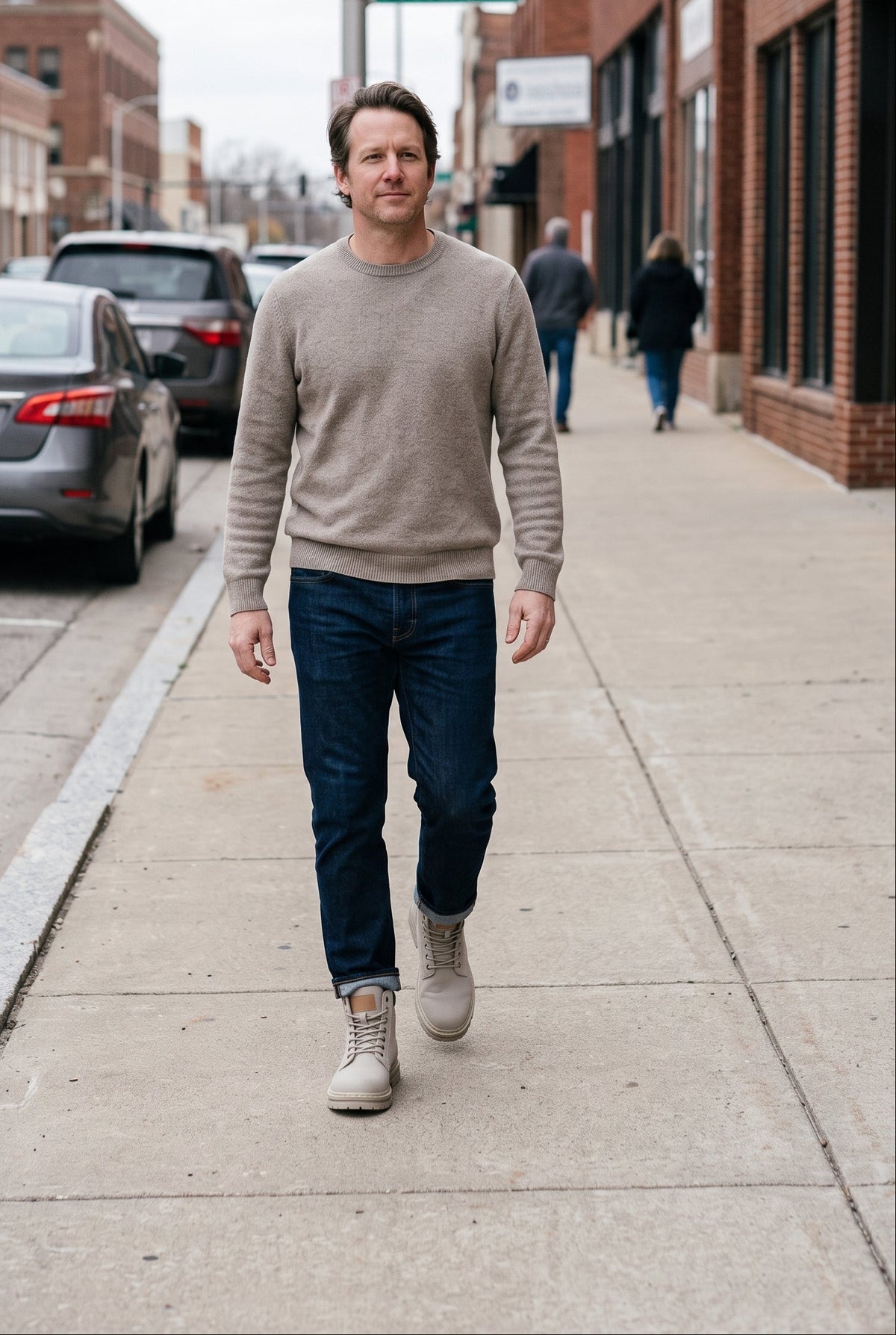Men's Boots | Lace-Up with Chunky Lug Sole - Light Gray lifestyle