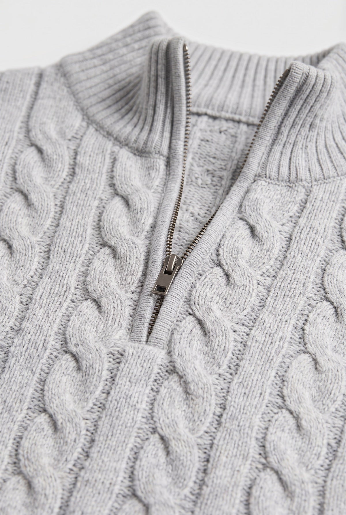 Men's Cable Knit Sweater | Quarter Zip Ribbed Collar - 3