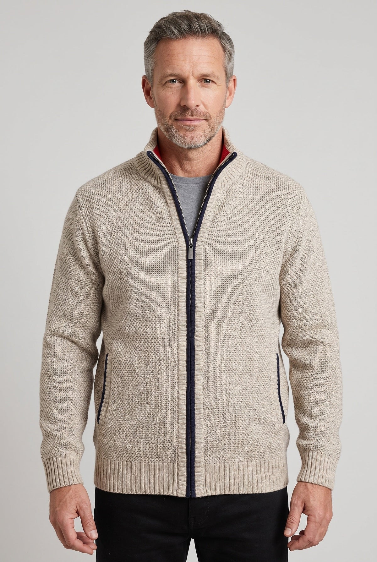 Men's Cardigan | Lined Full Zip Stand Collar - 1