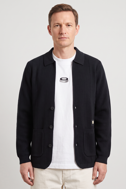 Men's Cardigan | Shirt Collar with Patch Pockets - 1