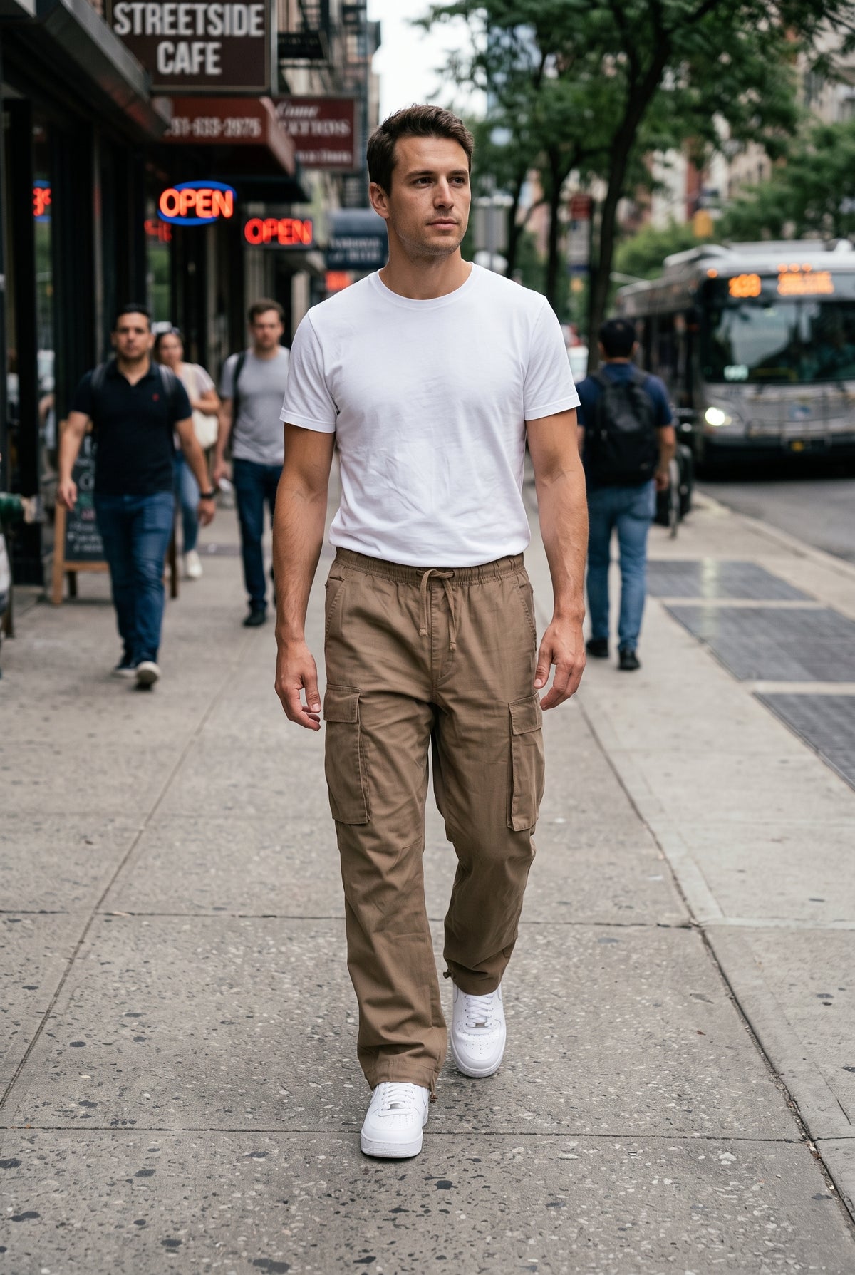 Men's Cargo Pants | Drawstring Waist Relaxed Fit - Brown lifestyle