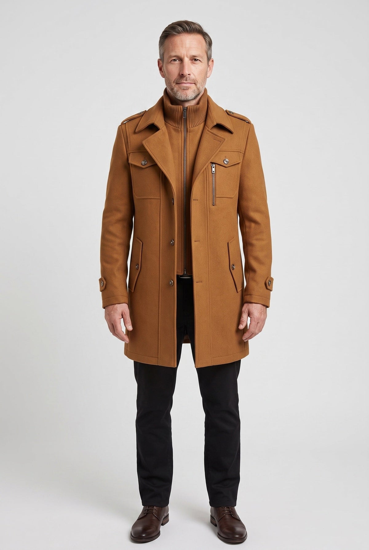 Men's Coat | Funnel Neck with Zip Front - 1