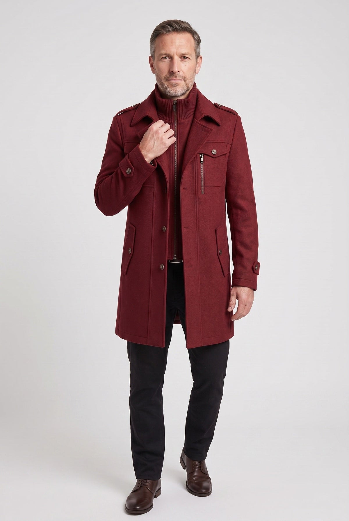 Men's Coat | Funnel Neck with Zip Front - 7