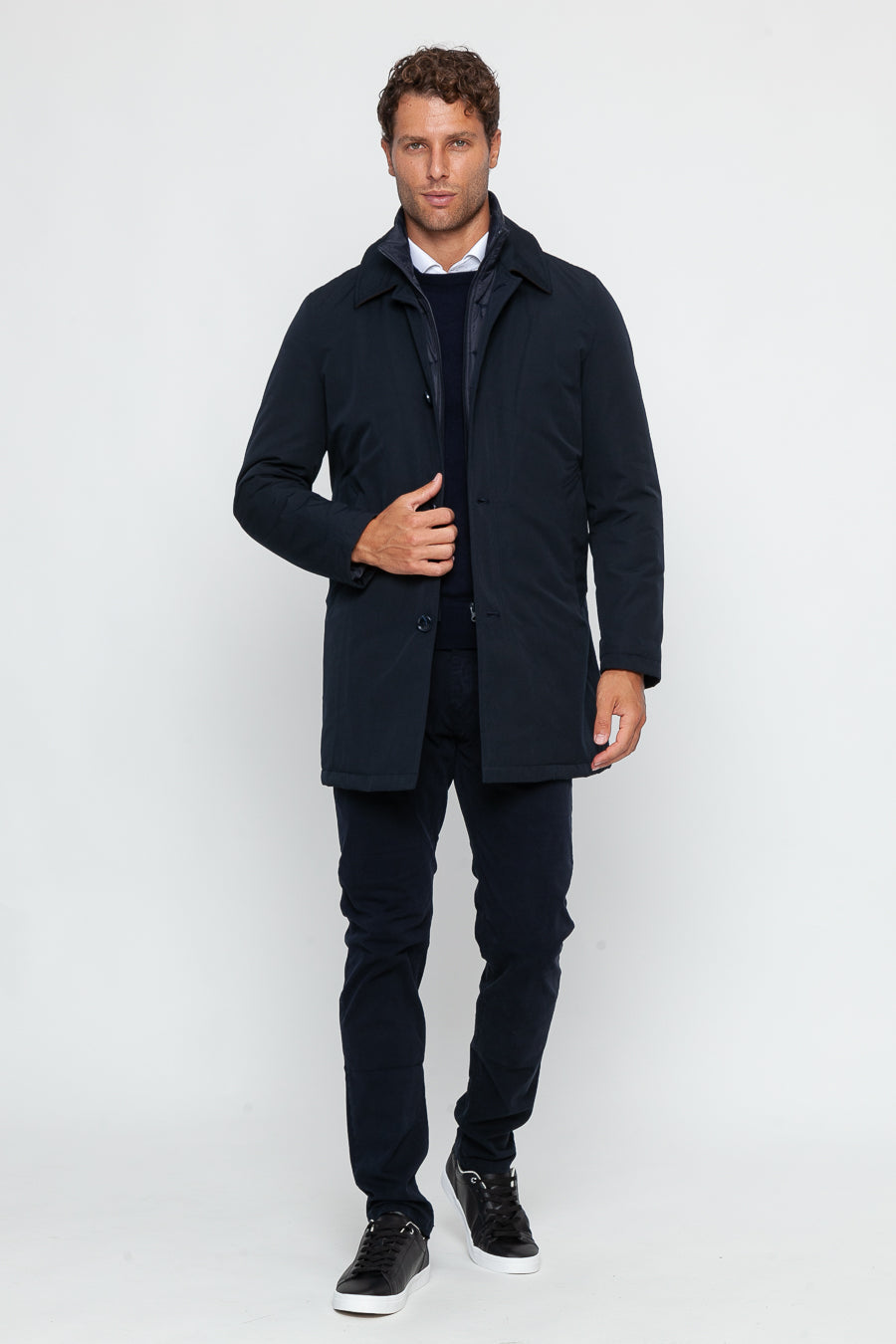 Men's Coat | Single Breasted Point Collar Welt Pocket Car Coat - 1