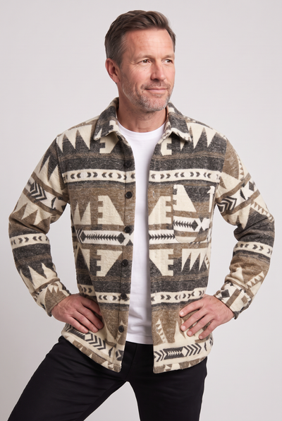 Men's Jacket | Aztec Print Button Front - 5