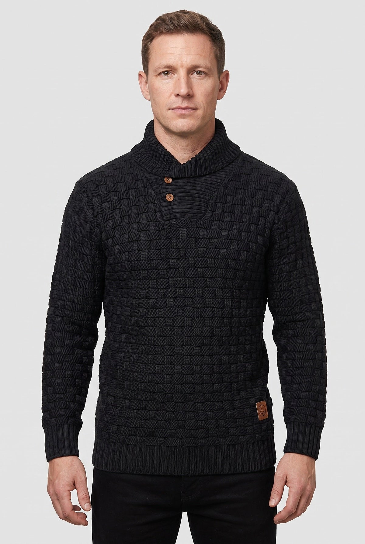 Men's Knit Sweater | Shawl Collar Button Placket - 1