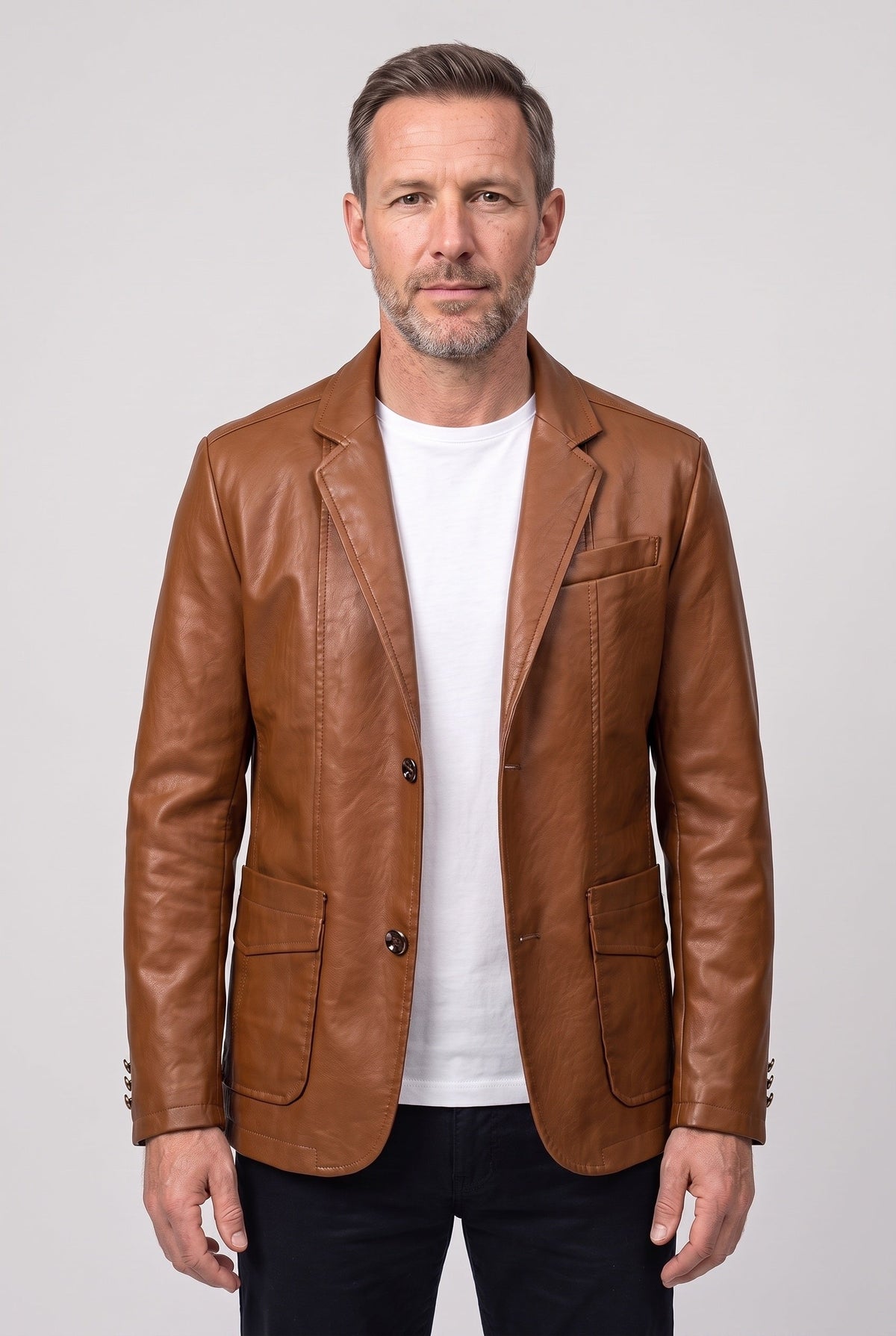 Men's Leather-Look Jacket | Notch Lapel Two Button - 1