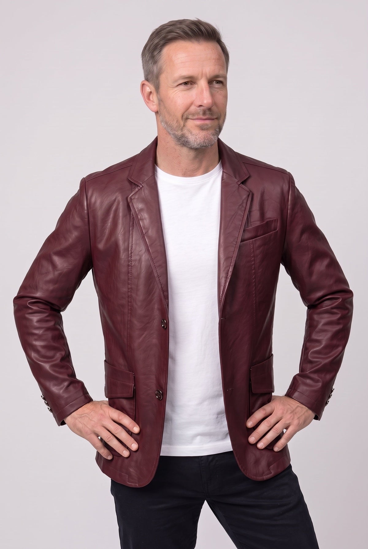 Men's Leather-Look Jacket | Notch Lapel Two Button - 5